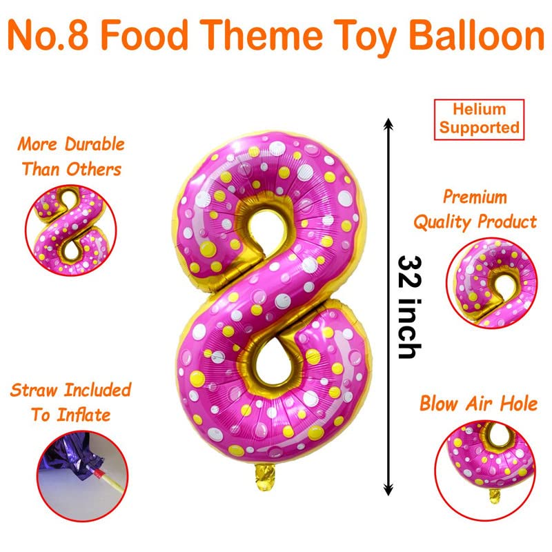 Image of Multicolor Donuts Candy 32 Inches 8 Numbers Shape Large Big Foil Helium Balloons For Party Decorations In Happy Birthday Anniversary Office Items Materials Set Pack, Pack Of 1