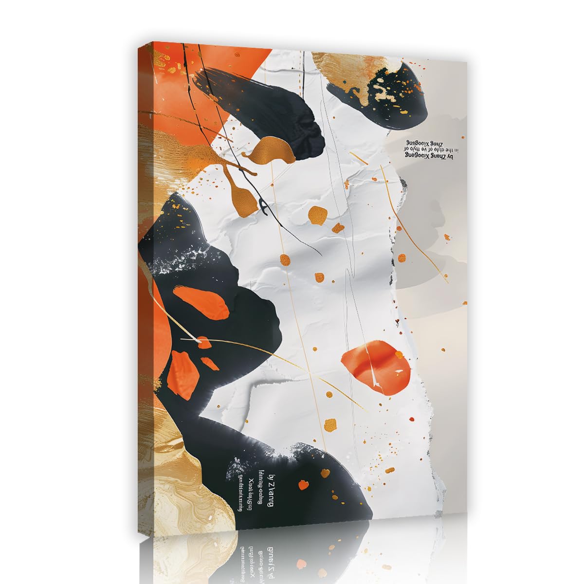 TOANGWALL Orange Black Canvas Wall Art Gold Ink Splash Abstract Painting Contemporary Textured Graphic Poster Illustration Pictures For Bedroom Studio Nursery Decor 75x115cm