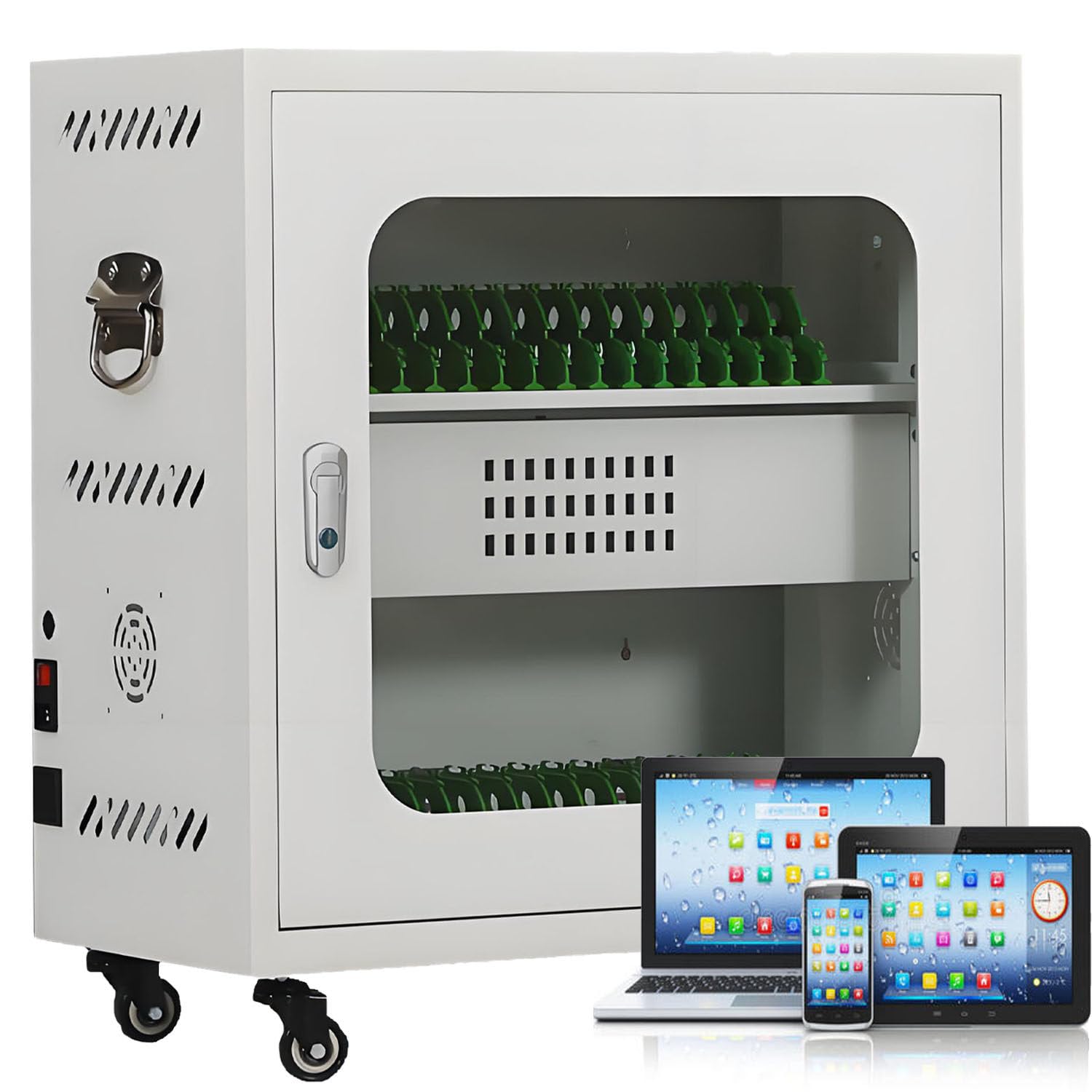 UORDBY 20-60 Device USB Charging Cart, Mobile/Tablet/Laptop Charging Stations, 5V 2A Fast Charging, With Universal Wheels And Lock for Office, Classroom, Event Use 30slots