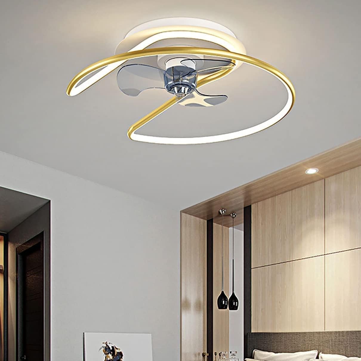 HXYSXHJUO Ceiling Fan Light Led Dimmable 3 Speed Lamp with Remote Control Pendant 50cm Living Room Home Decoration(Color:Gold)