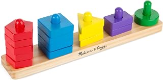 Melissa & Doug Stack and Sort Board - Wooden Sorting Stacking Toy, 15 Colorful Pieces for Fine Motor Skills & Early Learning