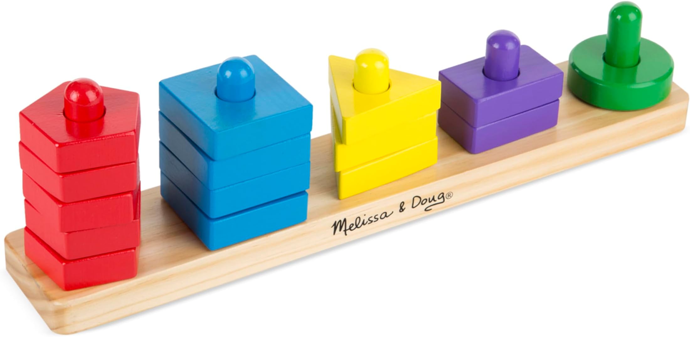 Stack and Sort Board - Wooden Educational Toy With 15 Solid Wood Pieces