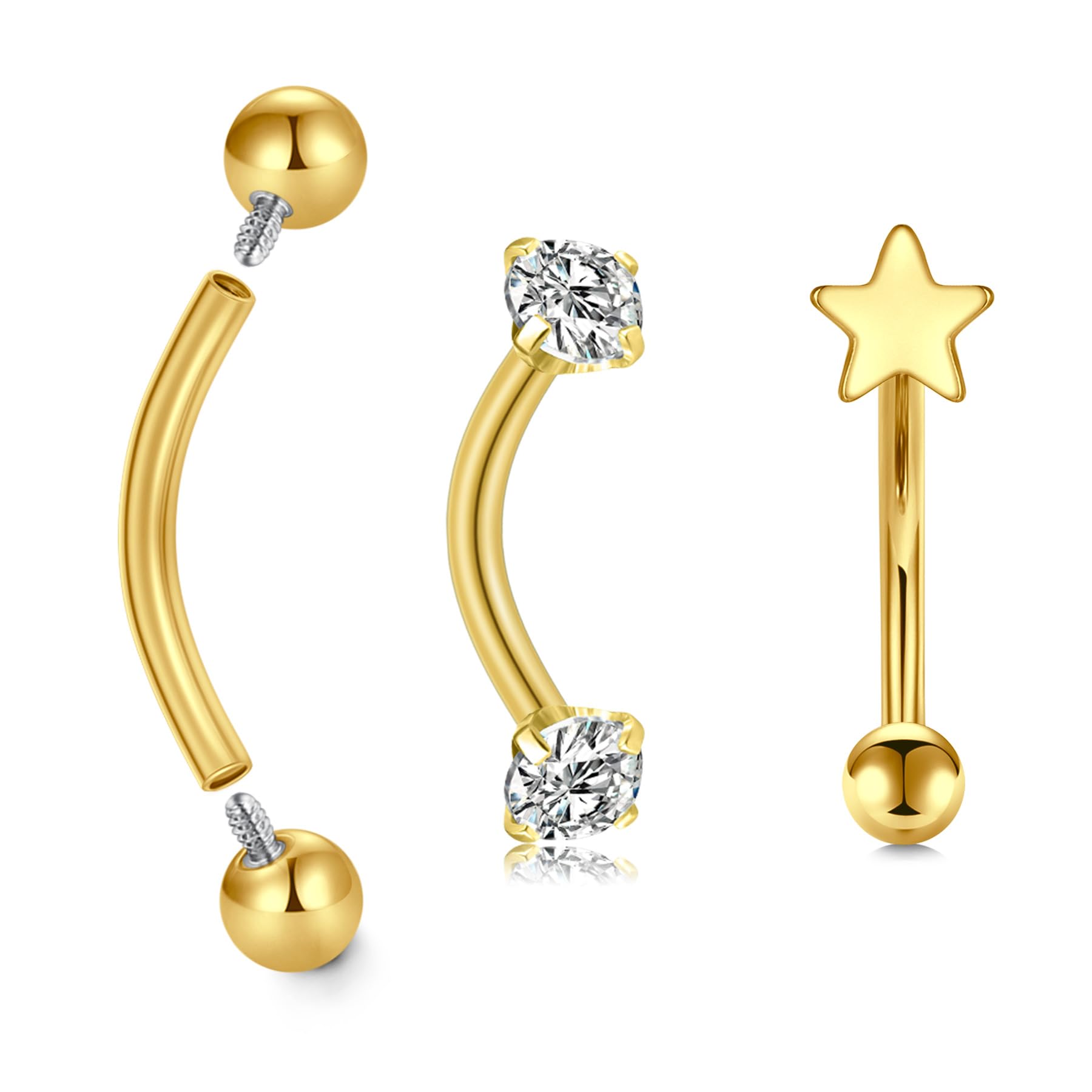 Rook Piercing Jewelry Rook Jewelry Rook Earrings Surgical Steel Silver Gold Eyebrow Piercing Jewelry Internally Threaded Eyebrow Rings 16g Vertical Labret Lip Jewelry 8mm 10mm