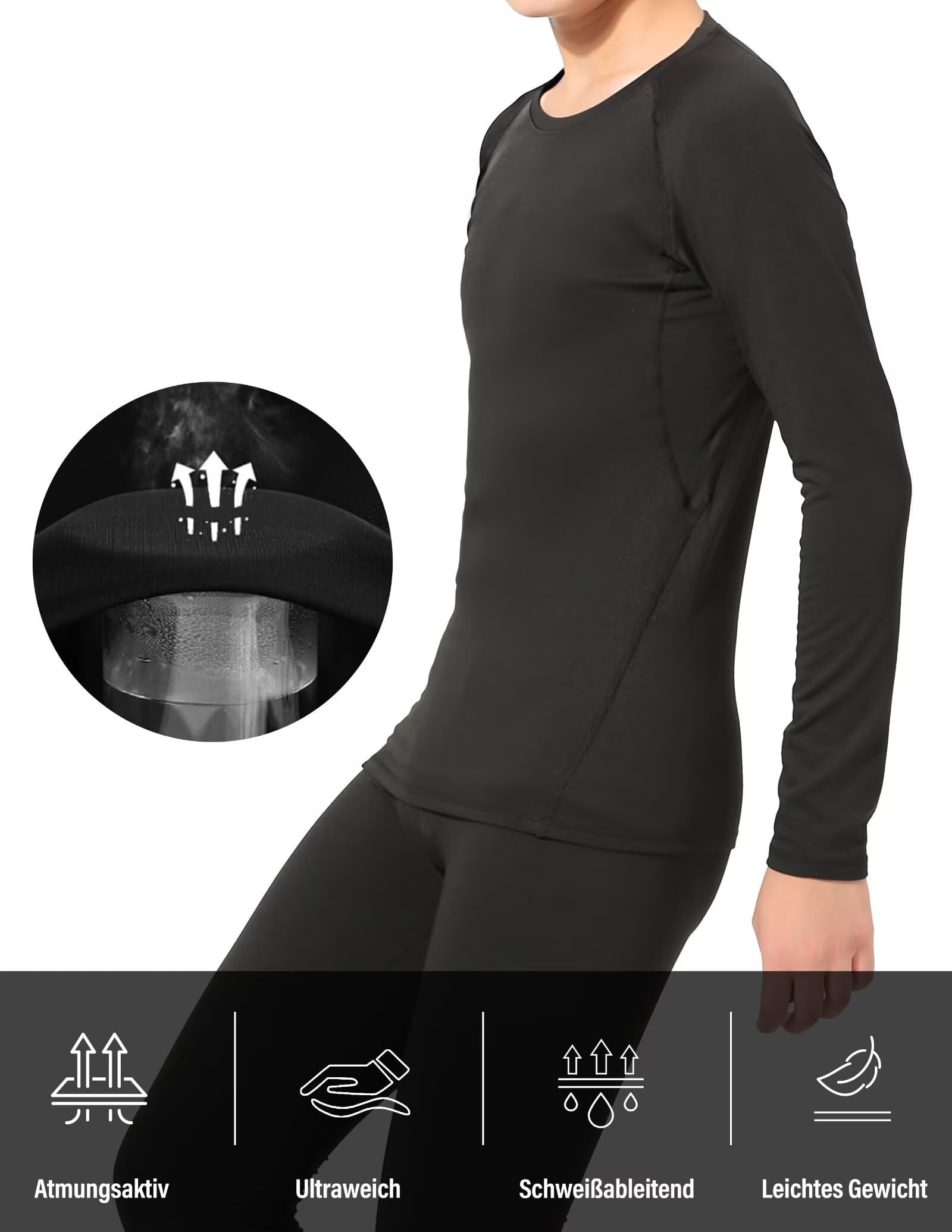 Rolimaka Sous-vêtements fonctionnels à manches longues pour enfants - Survêtement de football - Respirant - Sous-vêtements de ski - Ensemble chaud pour l'entraînement, le ski, le cyclisme
