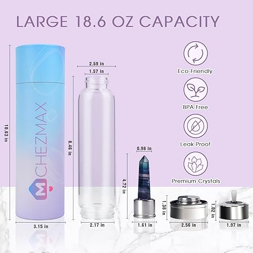 Miniatura 2 de ChezMax Botella de agua de cristal, botella de agua de vidrio con centro de cristal natural intercambiable, botella de agua de piedras preciosas de