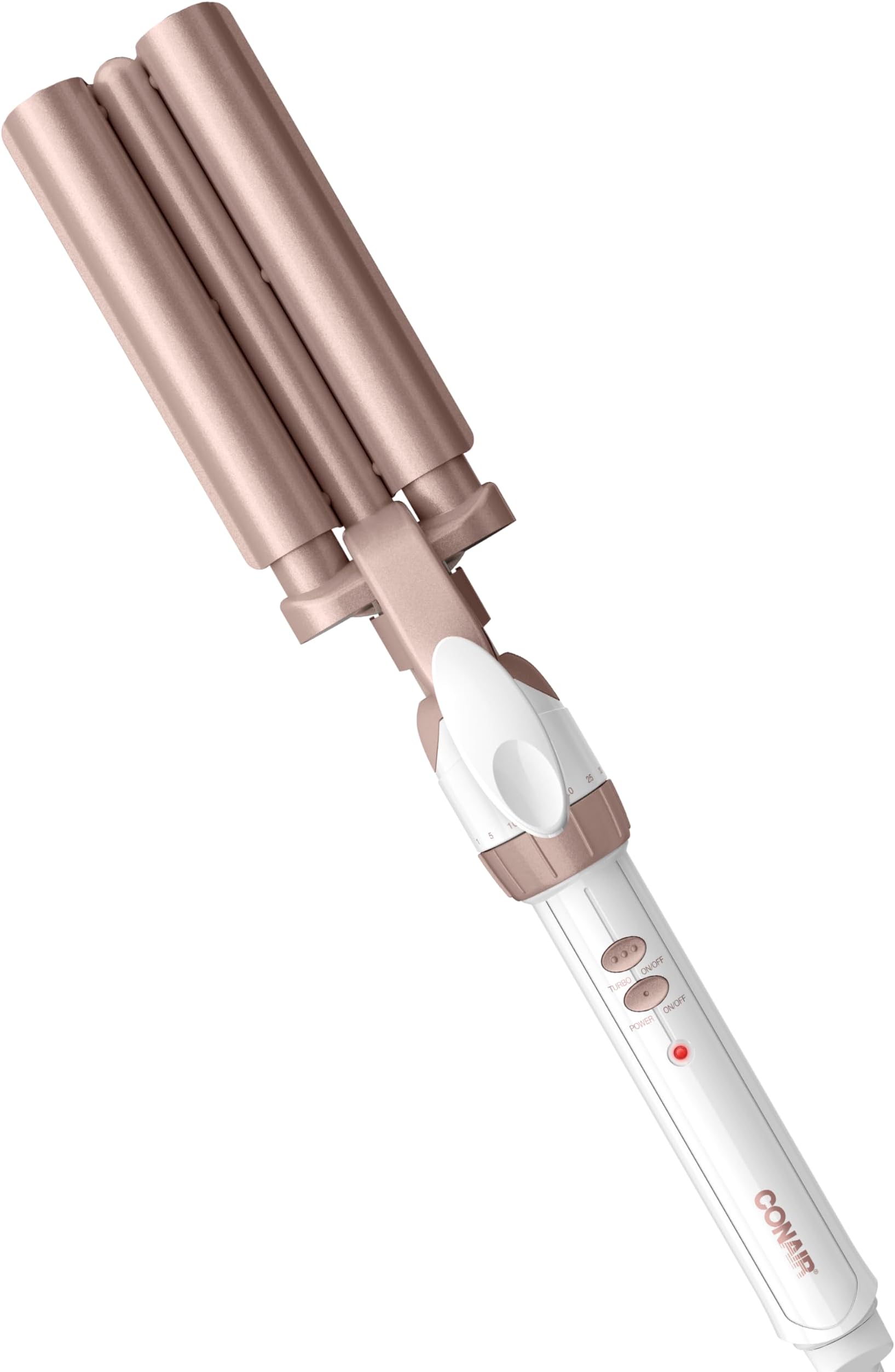 Double Ceramic Triple Barrel Waver; White/Rose Gold