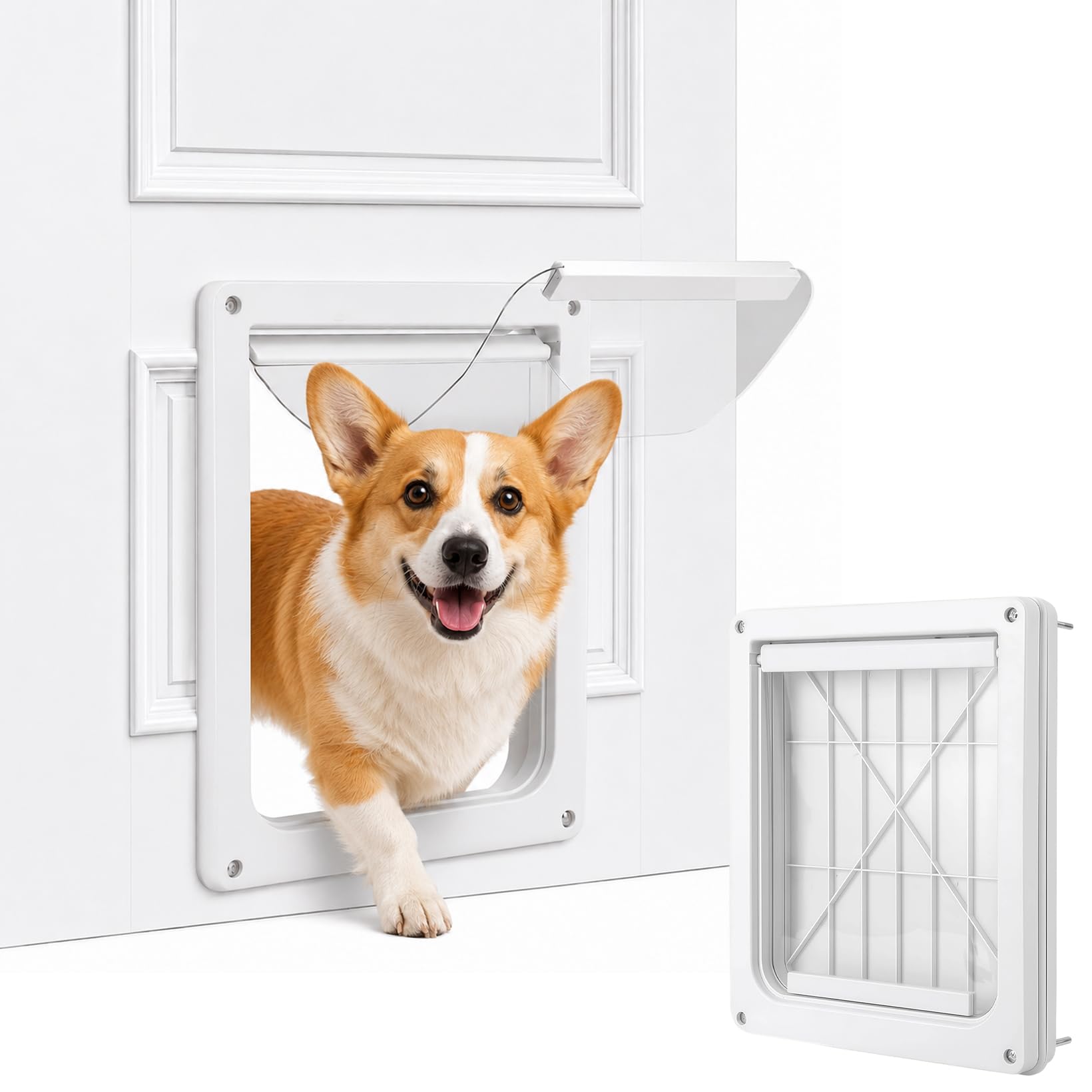 Puerta para Mascotas, 30x37cm, plástico Blanco, para Perros y Gatos Grandes | Instalación fácil; para puertas interiores y exteriores.