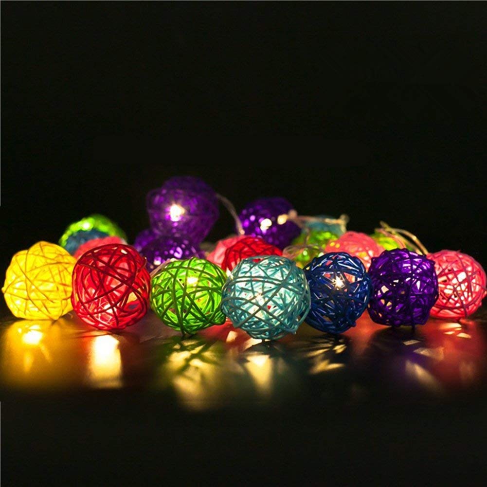 Led String Light，Morbuy Rattan Ball String Lights 20 Balls 2m LED Fairy Light Warm White Light Battery Powered Perfect for Indoor Outdoor Garden Chrismas Festival Party Wedding (Color)