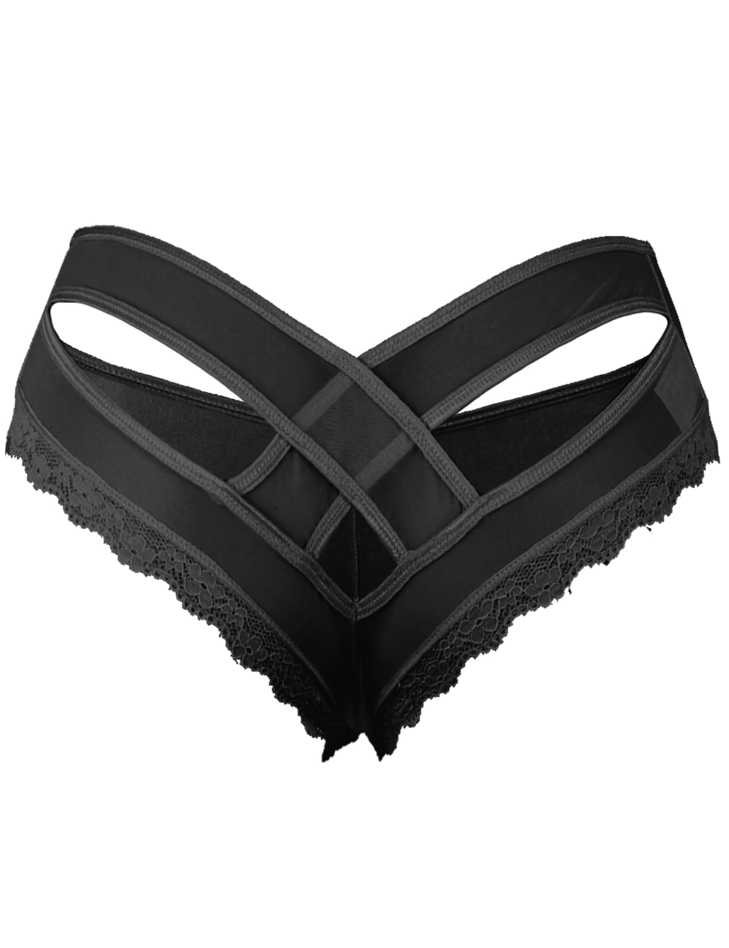 ohyeah Womens Underwear Sexy Lace Hipster Panties for Women Cheeky Cotton Crotch Crisscross Strappy Boyshorts Panties XS-4XL: 3X-Large-4X-Large 1 - Black