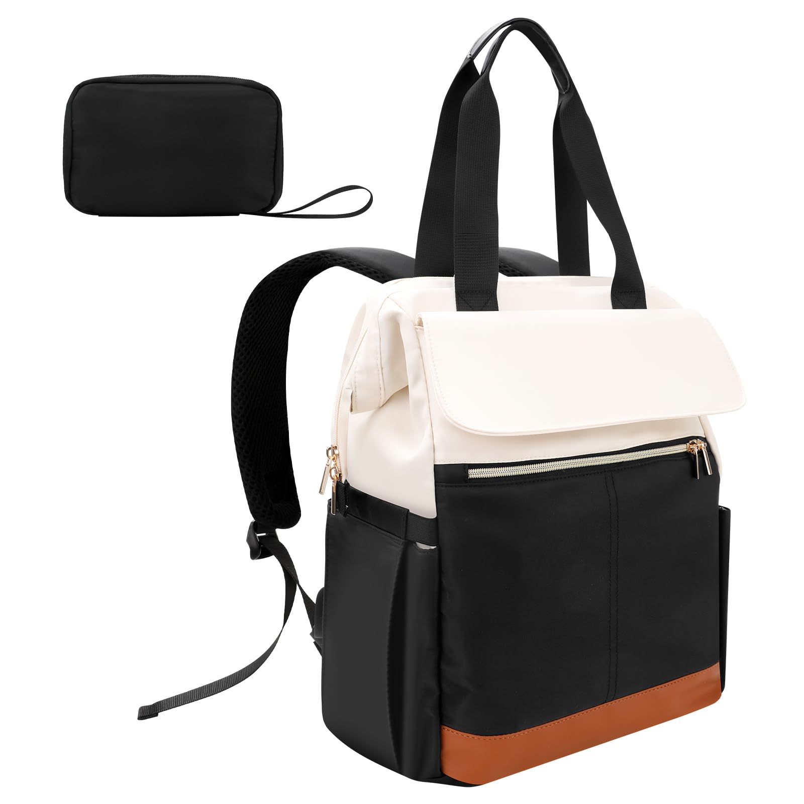 Cozary Plecak damski - stylowy i wodoodporny plecak na laptopa 15,6 cala, plecak PC, elegancki plecak na laptopa, do pracy, nauki, podróży i wypoczynku, Beżowy i czarny, 22L