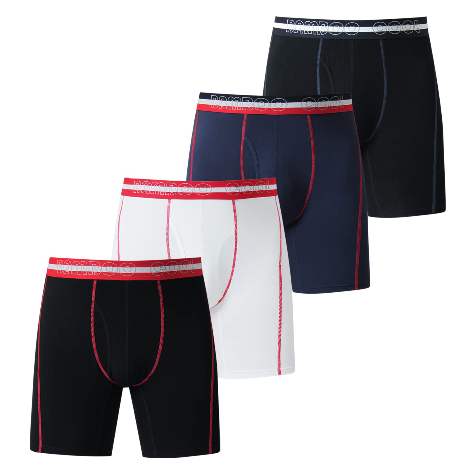 Photo 1 of BAMBOO COOL FSC&ECOBamboo Men's Underwear Boxer Briefs (4 Pack)…3XL Large Black*2/Blue/White