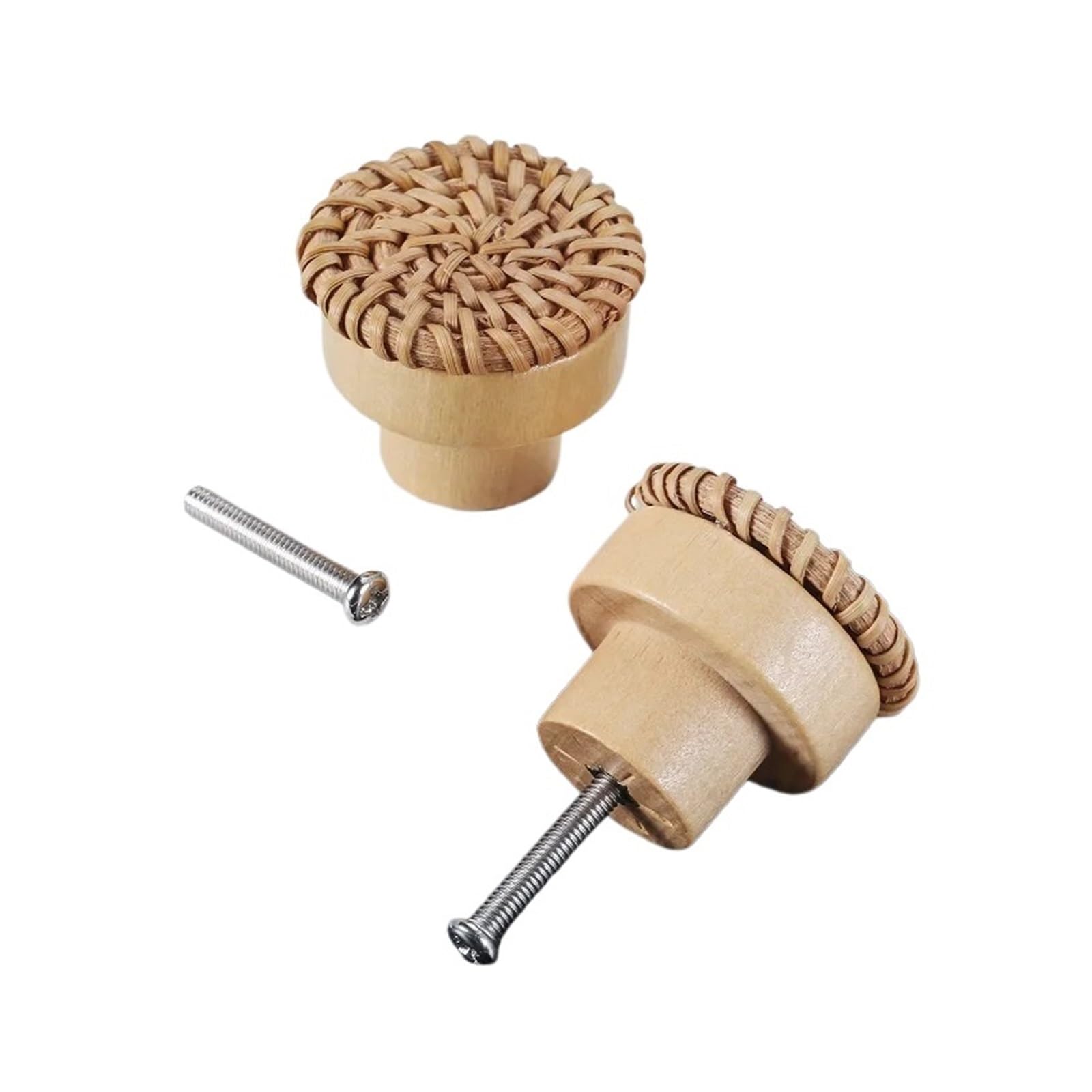 KLdcfhDR 2pcs Handmade Rattan Wood Cabinet Drawer Knobs with Screws(35mm Coffee)