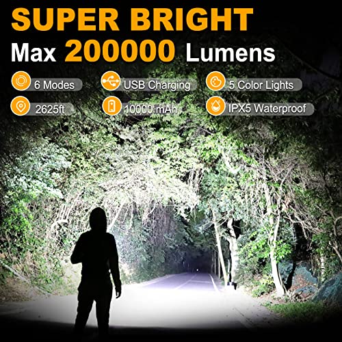 Rechargeable Spotlight Flashlight, Led Spot Lights Outdoor Handheld Spotlights For Hunting Boating Camping, 200000 Lumens Super Bright Waterproof Searchlight With 6 Modes, Cob Light And Solar Panels #TOP1