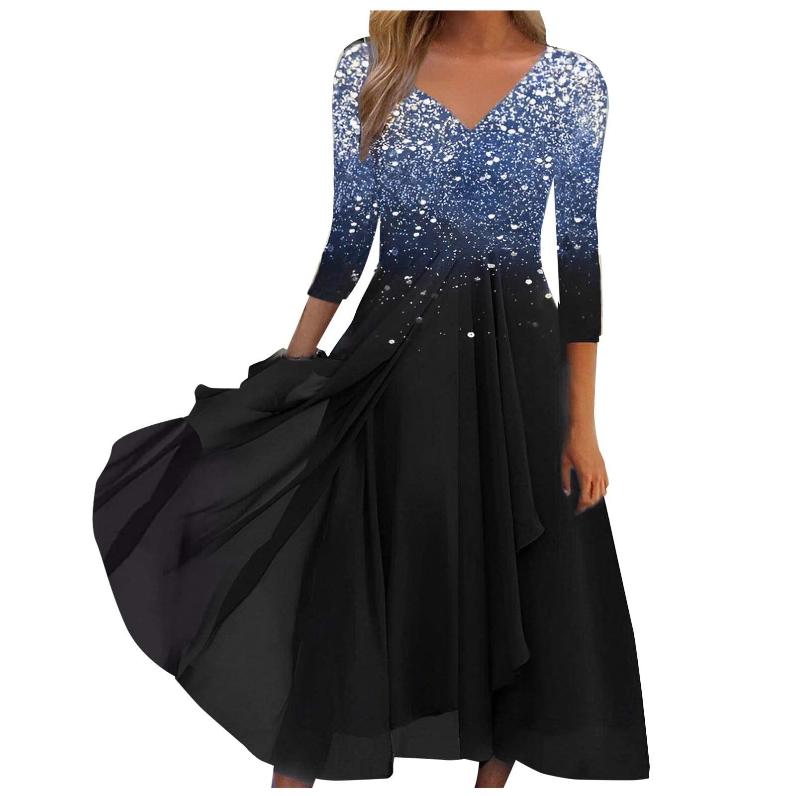 Elegantes Swing-Kleid Mit Glitzer - V-Ausschnitt Maxikleid In Plus Size S-5XL