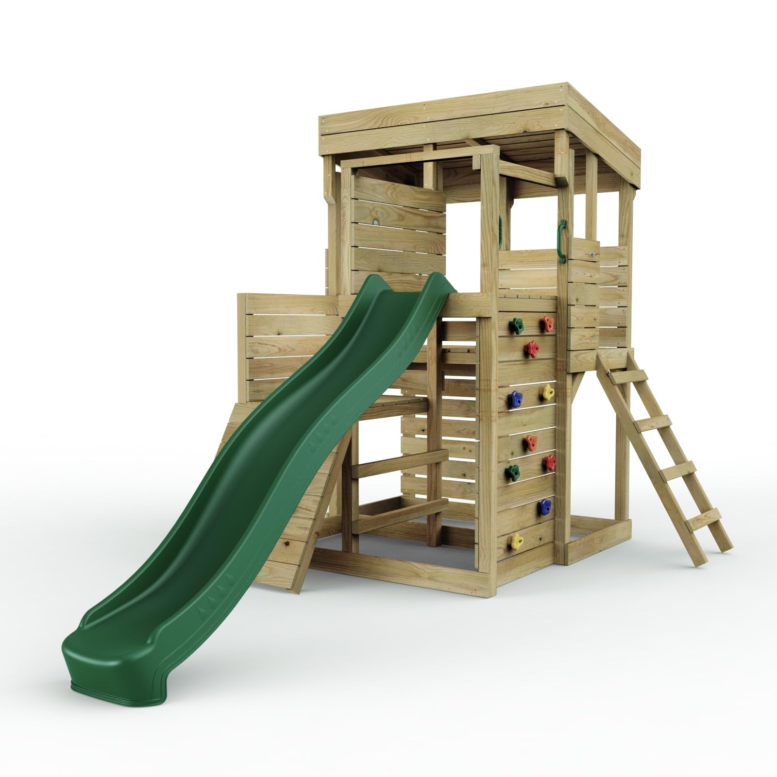 Rebo Green 2 Tier Xl Lookout Tower Playhouse | With 9Ft Slide | Ladder | Pressure Treated Timber, Safe For Children | Outdoortoys | Climbing Wall |