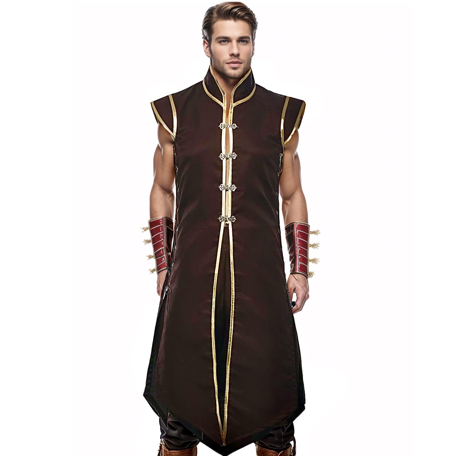 UniqKaliber Men’s Medieval Viking Vest, Renaissance Sleeveless Tunic Tops Vintage Long Vest Knight Cosplay Costume