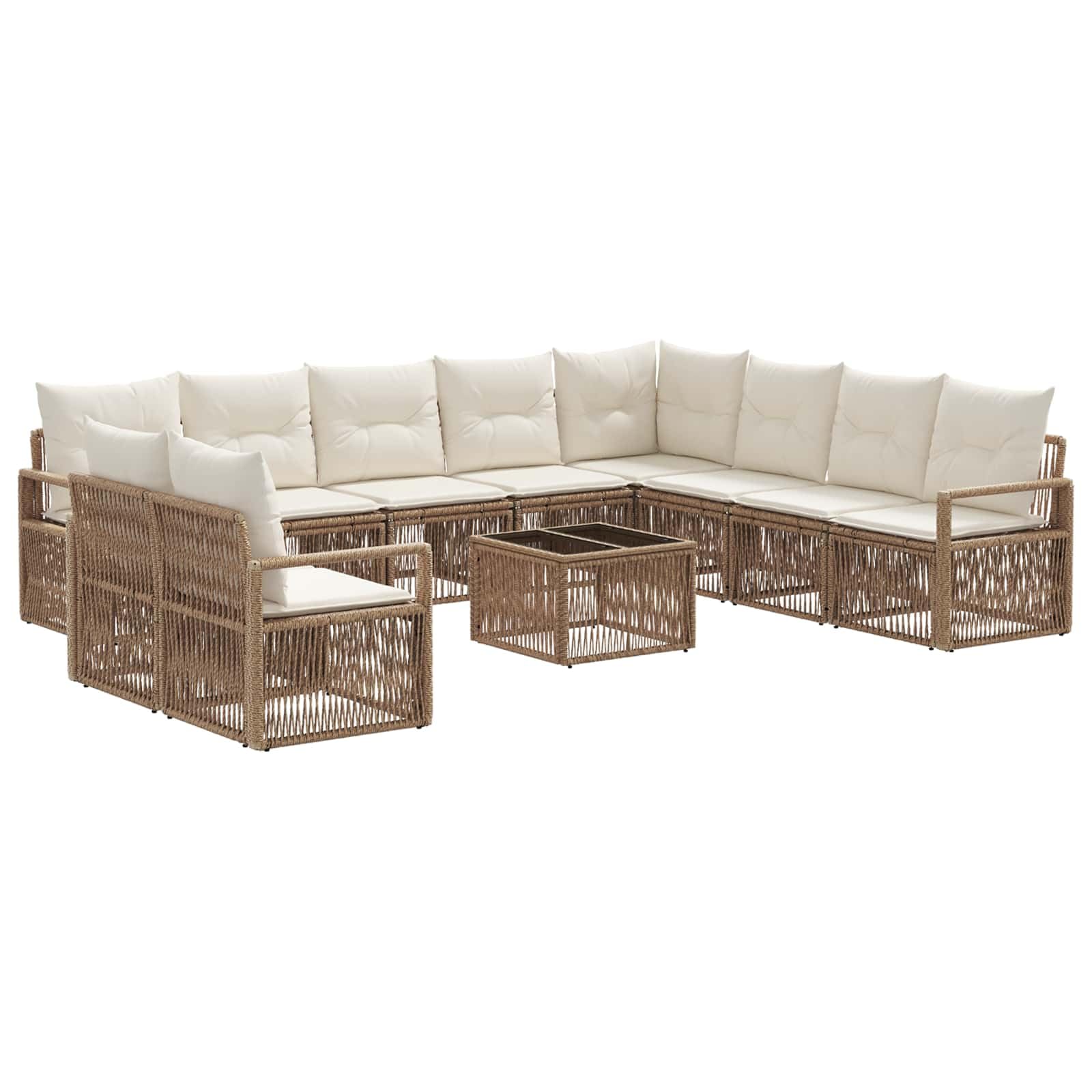 Set di divani da giardino in polyrattan, 11 pezzi, beige | Salotto modulare in polyrattan per giardino e terrazza, con federe lavabili e piedini regolabili.