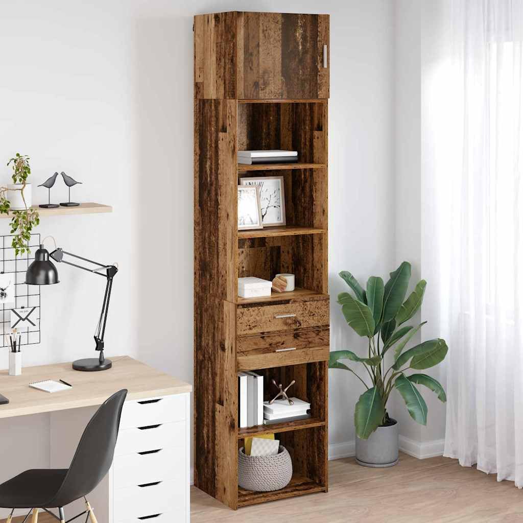 Meuble haut mural en bois vieilli, 50 x 42,5 x 225 cm, avec tiroir et porte, buffet moderne pour salon, salle à manger, bureau, rangement peu encombrant et espace de rangement