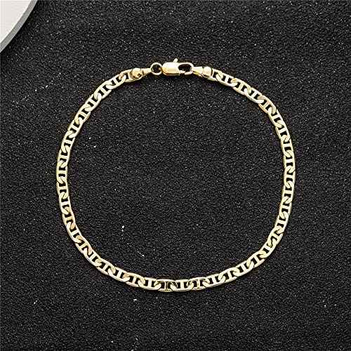 Image of kelistom Gold Anklet for Women 14K Gold / 18K Gold /Platinum Plated Flat Mariner Link Chain Ankle Bracelets for Women 9 10 11 inches
