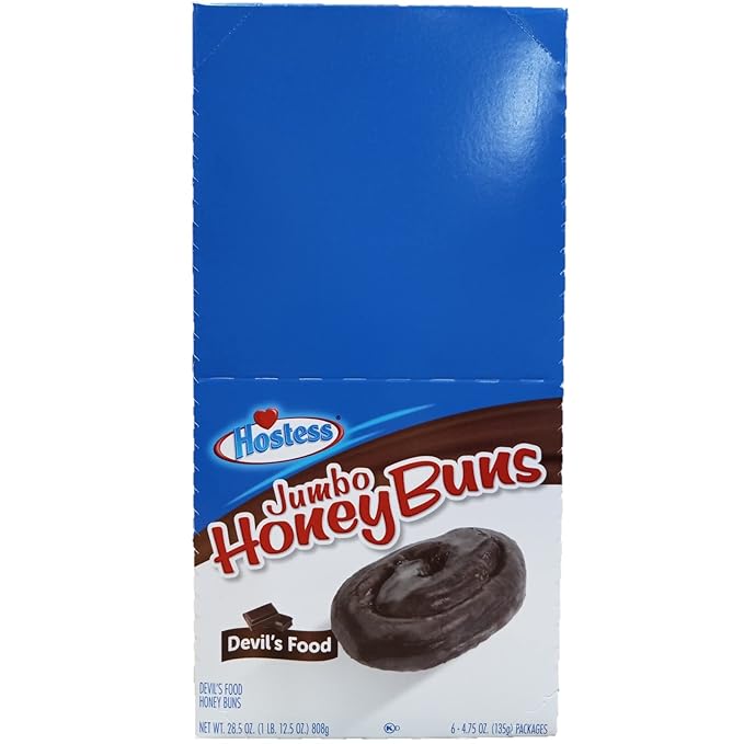 hostess Jumbo Chocolate Honey Bun | Devil's Food | Box of 6,6 Count (Pack  of 1)