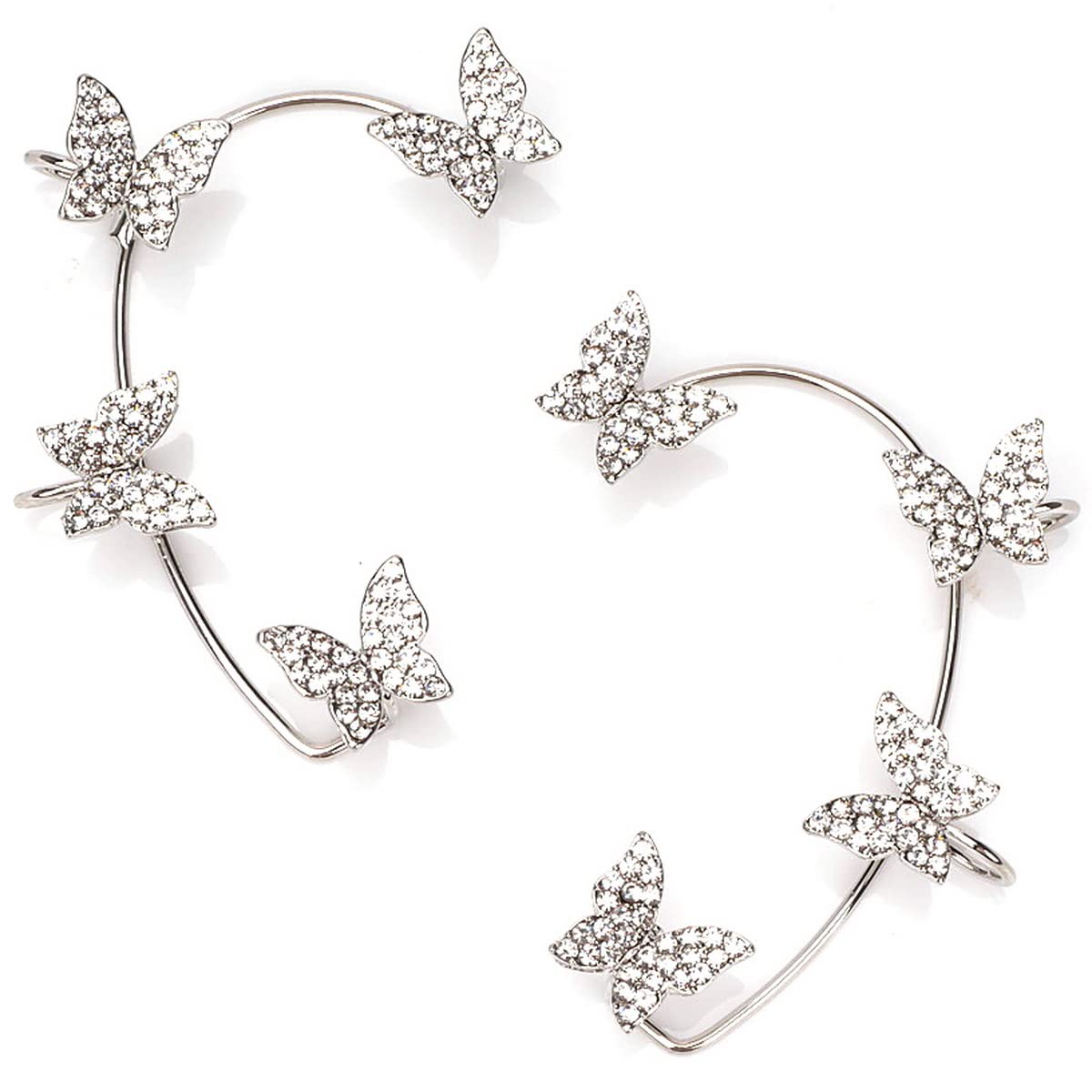 VANANA1 Pair Ear Cuff Earrings, Zircon Butterfly Ear Clip, No Piercing Ear Wrap, for Women Girls Party Wedding Fairy Jewelry