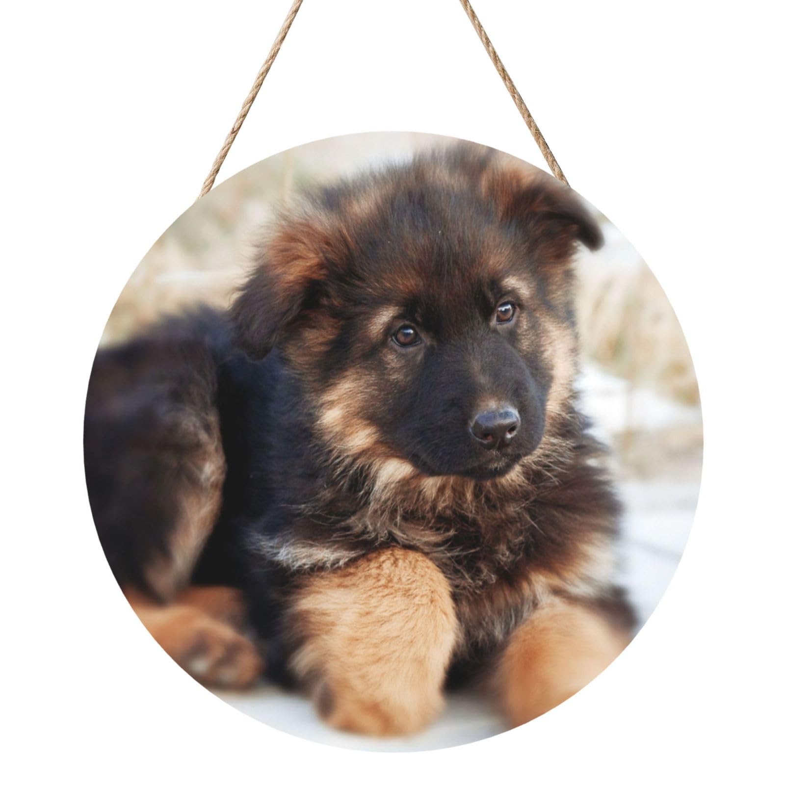 InOmak German Shepherd Puppies Print, Round Wood Panel Painting 12 in, Wall Hanging Painting For Home