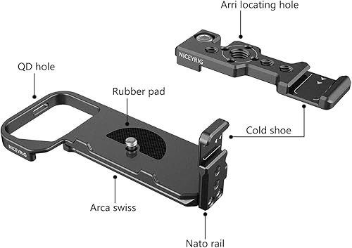 Miniatura 3 de NICEYRIG FX3 FX30 - Soporte de placa en forma de L para Sony, kit de jaula de montaje con soporte de extensión de zapata fría, placa base de