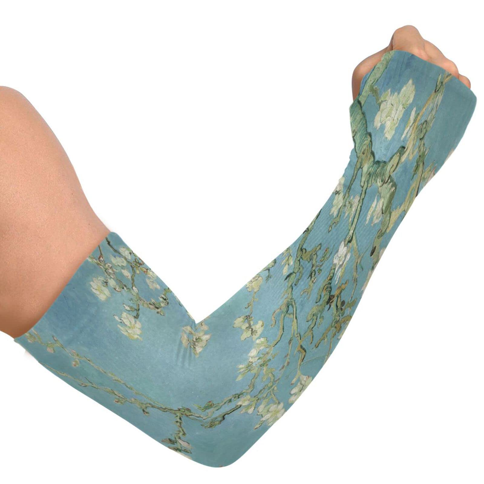 MCHIVER Almond Blossom Gardening Sleeves for Women Farm Cooling Arm Sleeves with Thumb Hole Sun Protection Cvoer Protective Sleeves for Driving Running Hiking 1 Pair