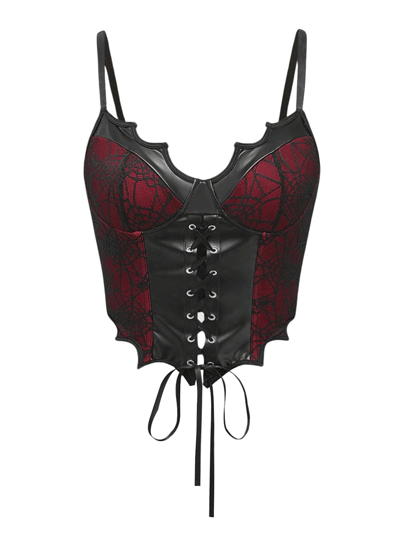 shenhe Y2k Women's PU Leather Lace Up Spider Web Gothic Corset Bustier Cami Tank Top-picture-45