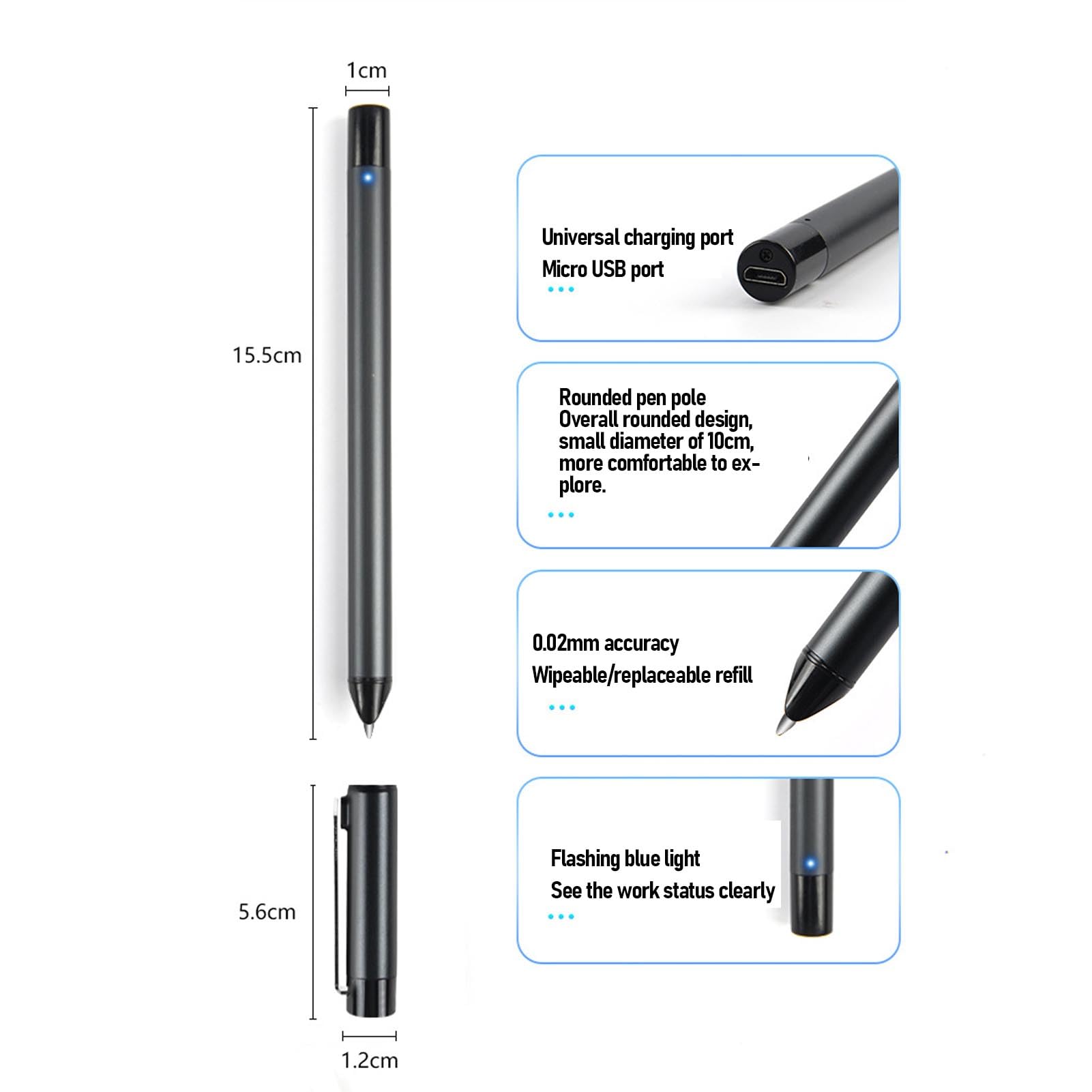 Topiky Smart Pen Notebook Set, 5.0 Stylo Numérique avec 360 ° Angle D'écriture en Temps Réel OCR Reconnaissance de Texte, pour iOS Étude Dessin Prise de Notes (Patchwork Gris Noir)