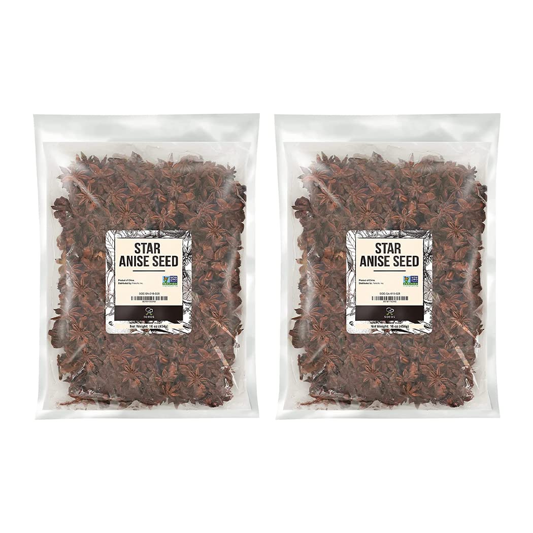 Soeos Star Anise Seeds 2 lb, Whole Chinese Star Anise Seeds, Star Anise Seeds, Dried Anise Star Spice, Non-GMO Verified, Fresh and Natural Anise Spice