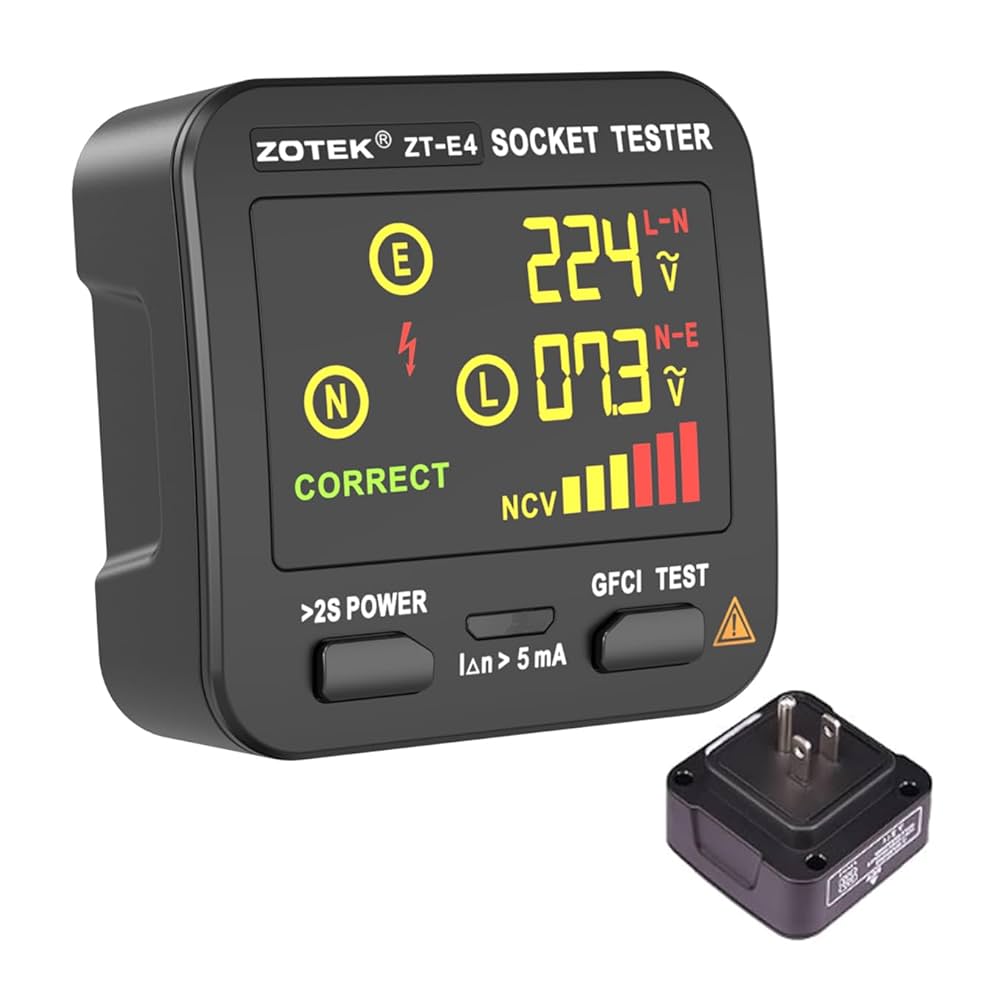 Amazon.com: 插座測試儀,插頭測試儀,適用於電源插座,ZT-E4,洩漏