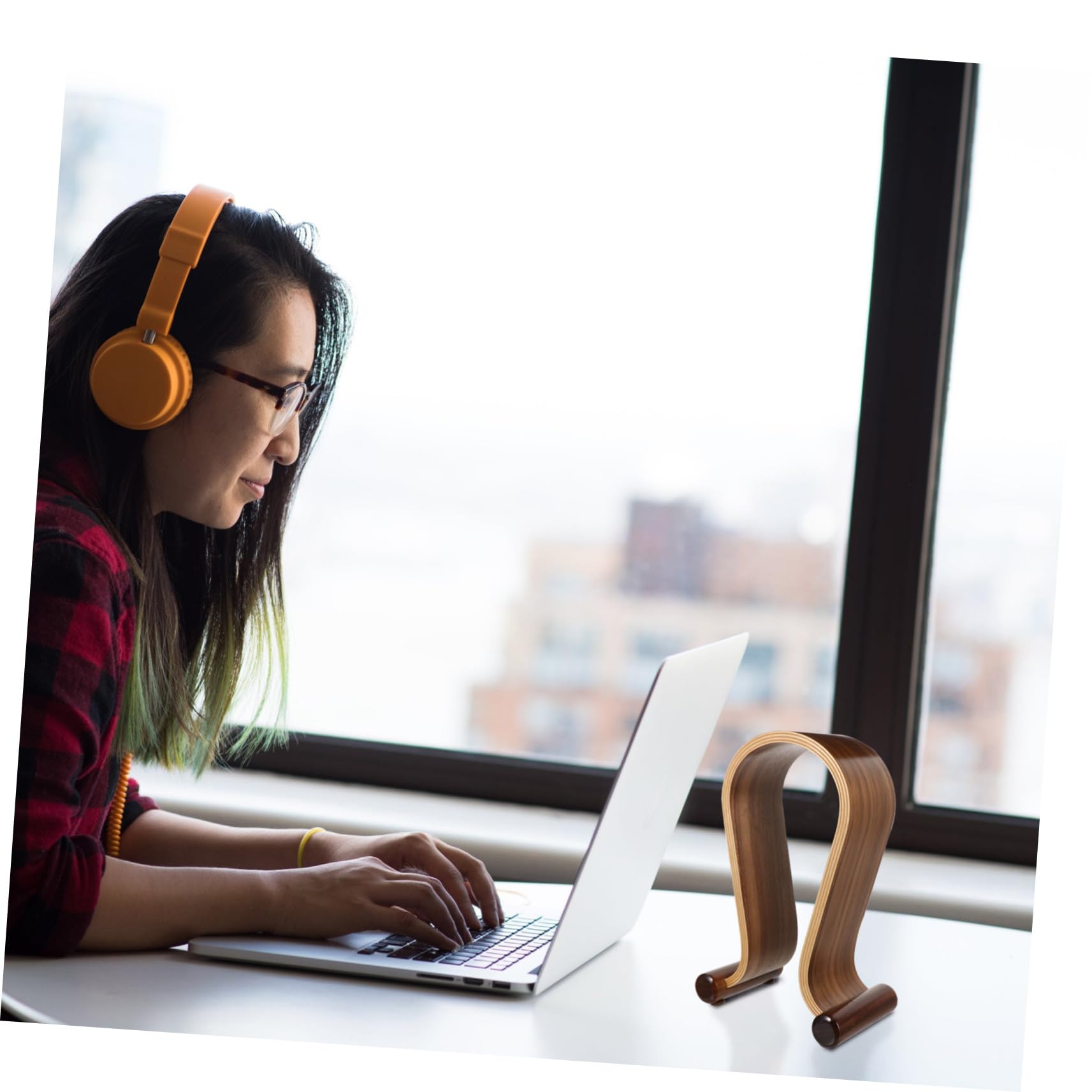 LIFKOME Supporto Cuffie da Tavolo in Legno Sostegno Auricolari Stabile e Salvaspazio per Scrivania Porta Cuffie Gaming Design Compatto e Robusto per Oggetti Scrivania