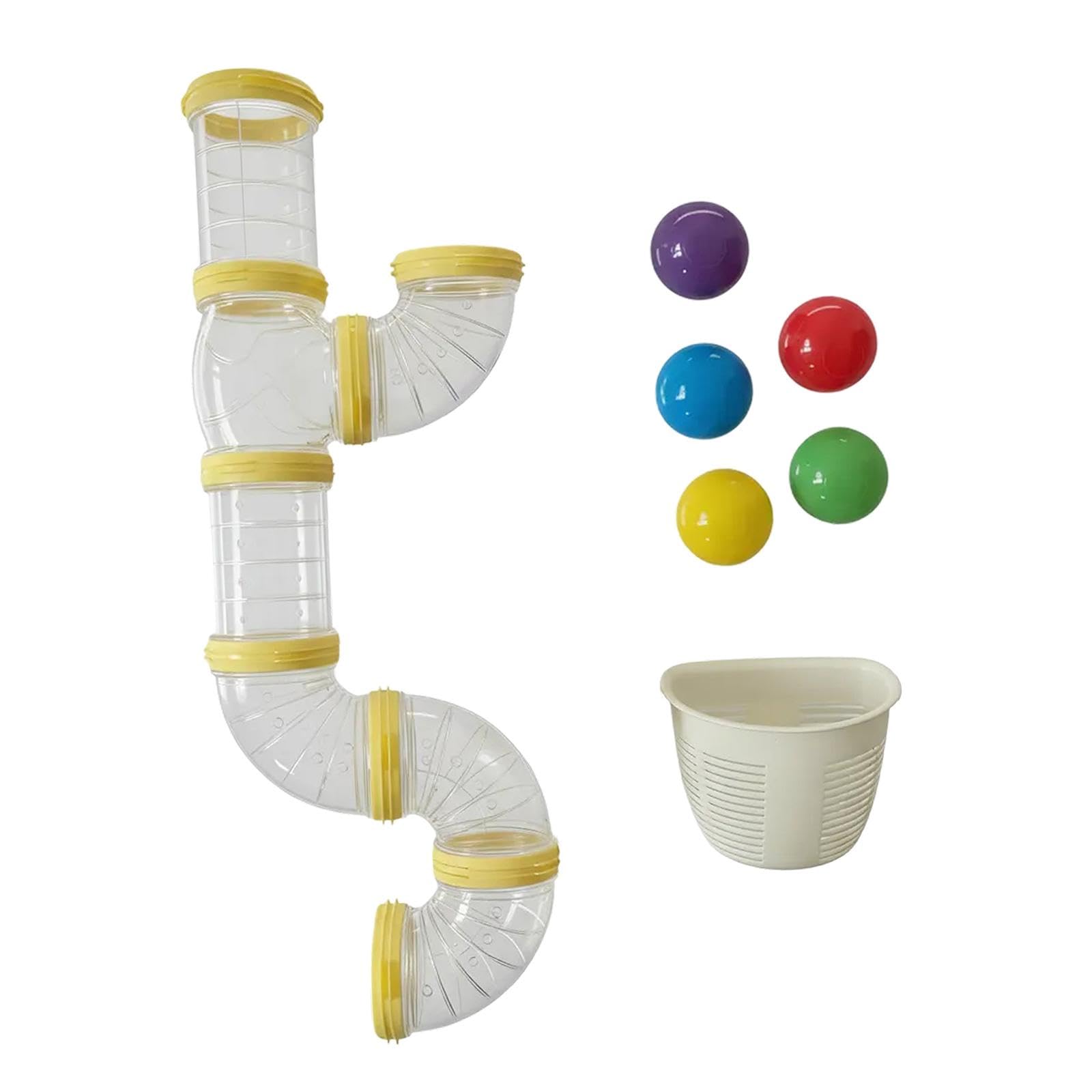 Fenteer Busy Board DIY Accessories - Tube with Balls Sensory Board Parts, Developmental Activity Toy for Kids, Preschool Classroom Home, Early Learning Fine Motor Skills, yellow 57cm