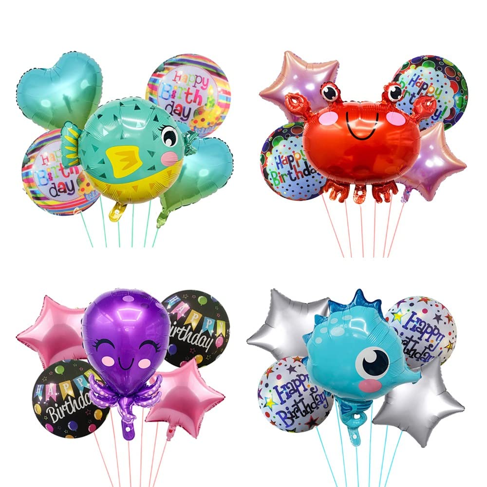 Sponsored Ad - 20Pcs Ocean Animals Balloons Under The Sea Balloons Ocean Seahorse Crab Octopus Pufferfish With Star And Round Foil Balloon For Birthday, Ocean Party Decorations, Multicolor