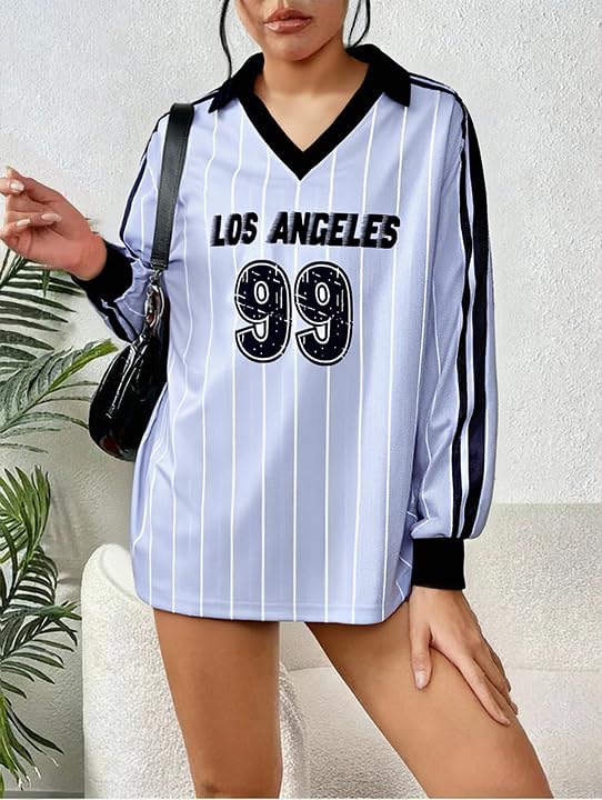 Jersey Shirts for Women Y2k Graphic Number Shirt Football Jersey Top V Neck Streetwear Long Sleeve Tops - Image 6
