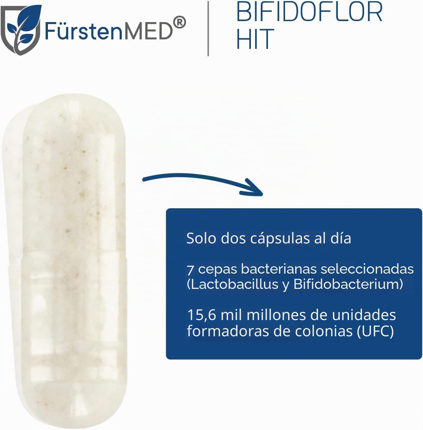 FürstenMED® Bifidoflor HIT - Lactobacillus y Bifidobacterium Cápsulas - 60 Cápsulas gastrorresistentes con inulina como caldo de cultivo - Probado en laboratorio, vegano y sin aditivos