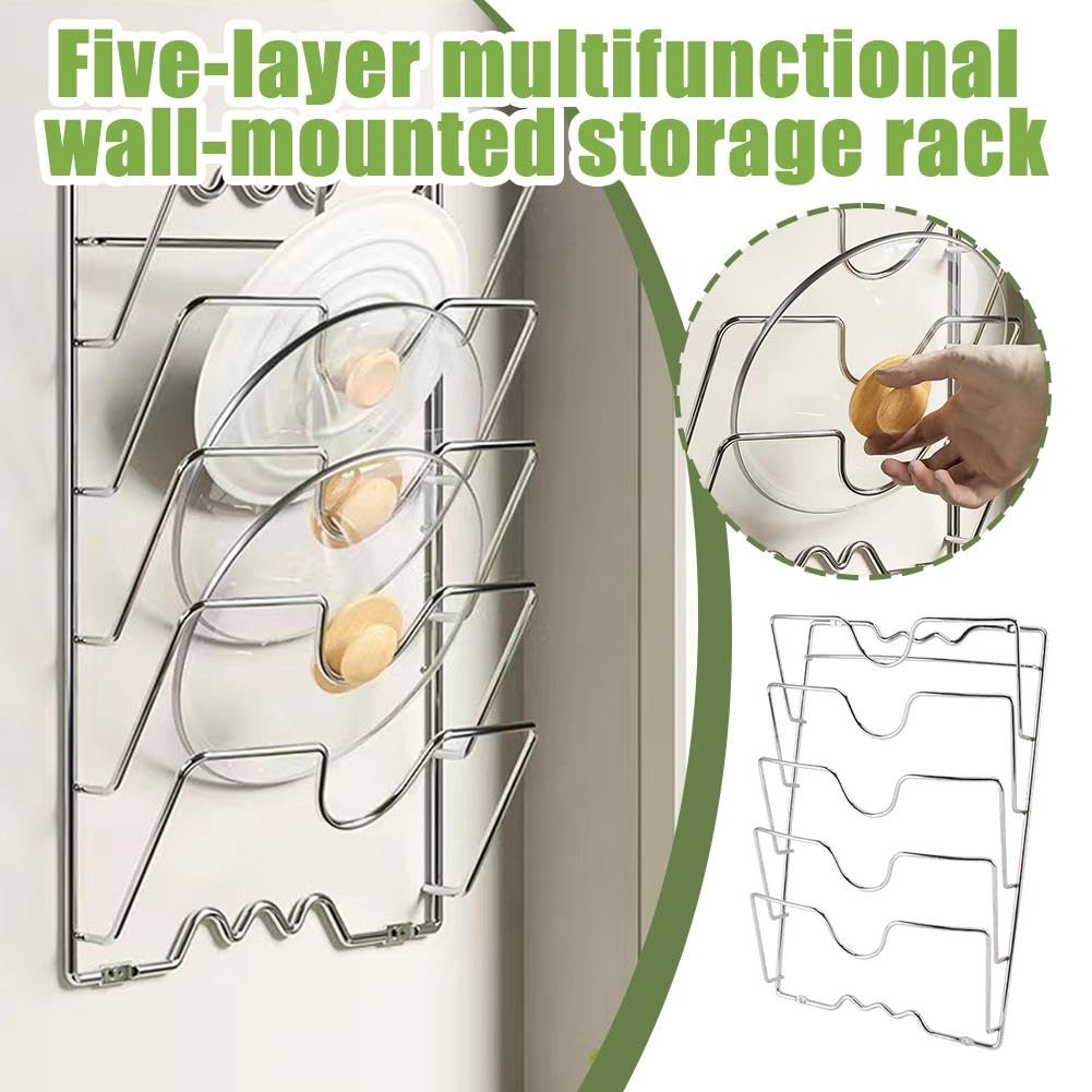 Support Pour Couvercles De Casserole - Rangement Porte Ou Mur, Fer Chromé, Gain De Place Cuisine - 40.7x25.7cm