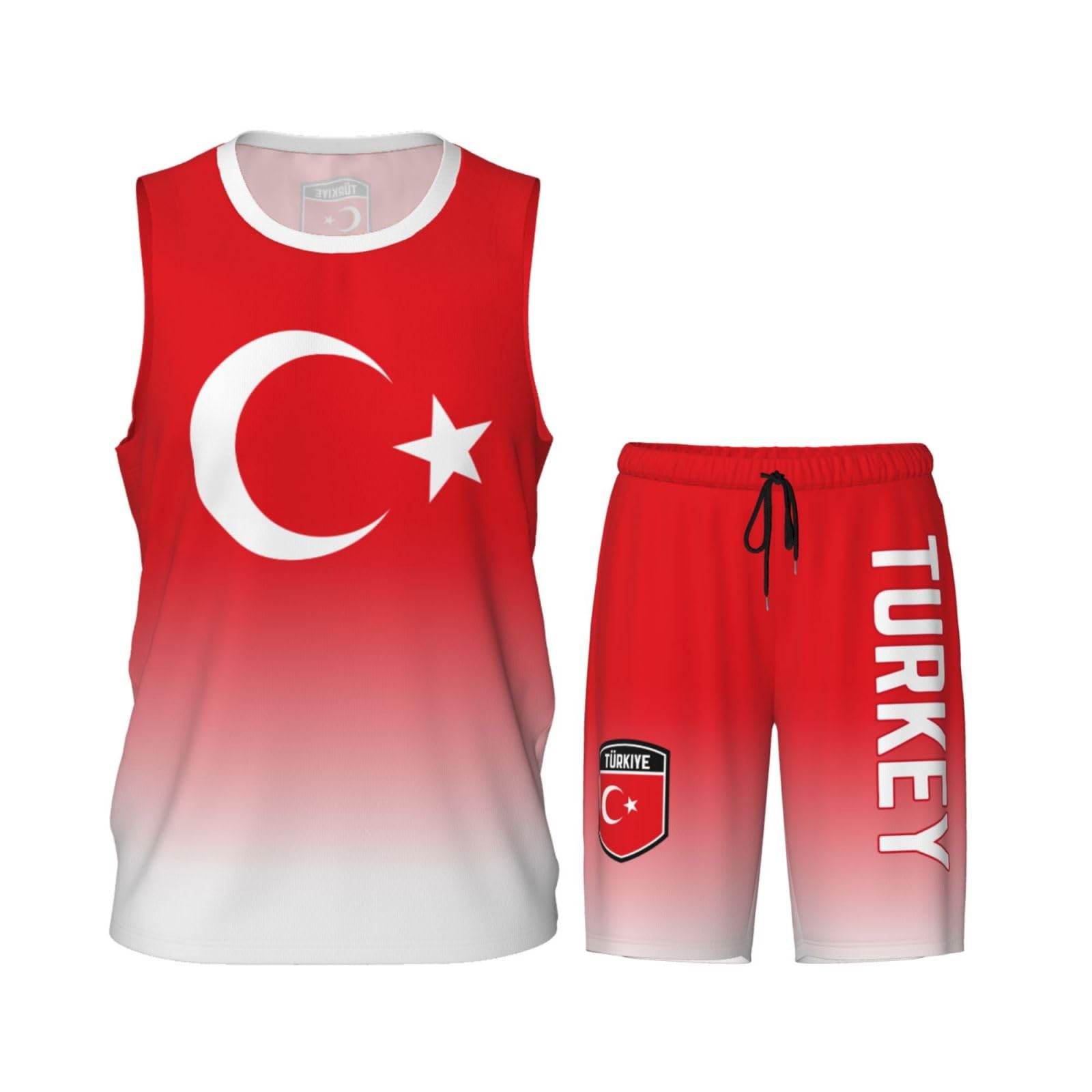 DABOYOZHZH Turkey Flag Basketball Uniform Suit for Men Team Training Athletic Gradient Jersey
