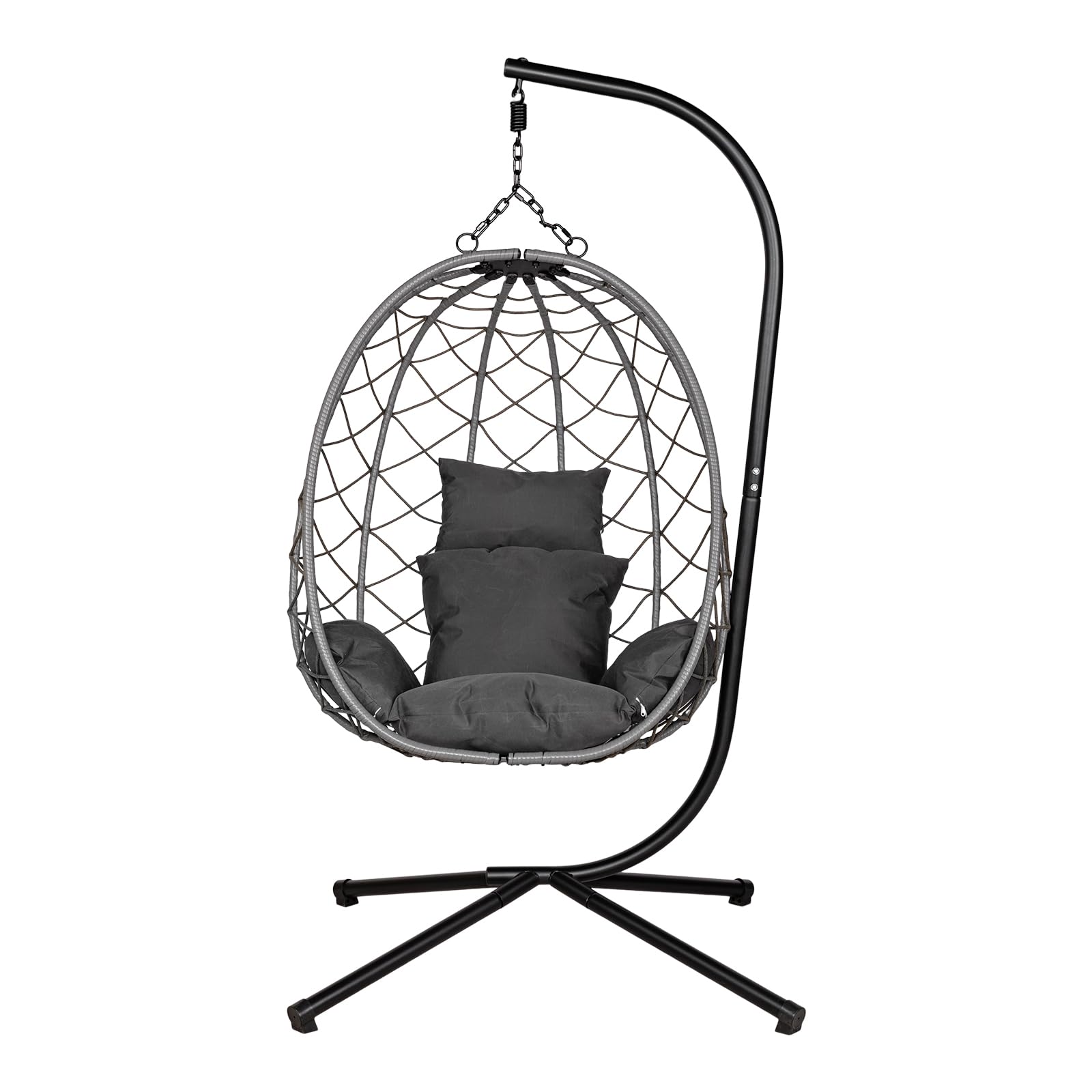 Hängesessel mit Gestell bis 150kg,Inkl. Kissen,Outdoor und Indoor Hängematte,Kinder & Erwachsene Egg Chair,Relax-Stuhl für Wohnzimmer, Balkon,Garten,Terasse,Kinderzimmer,Grau