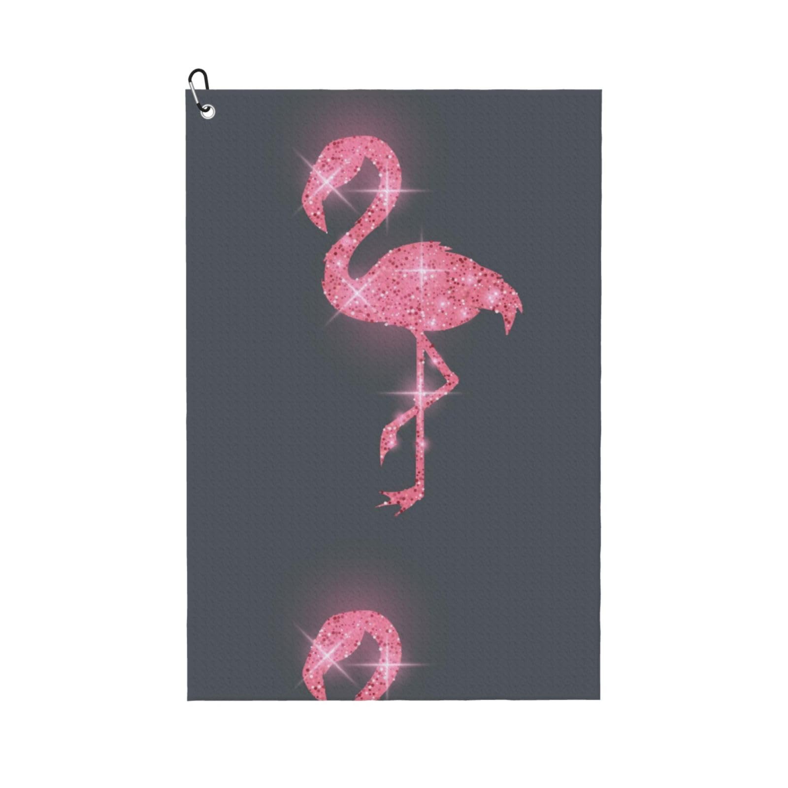 peiyeety Pink Glitter Flamingo Microfiber Golf Towel with Carabiner Clip, 16x24 Inch Absorbent Waffle Weave Towel for Golf Bags