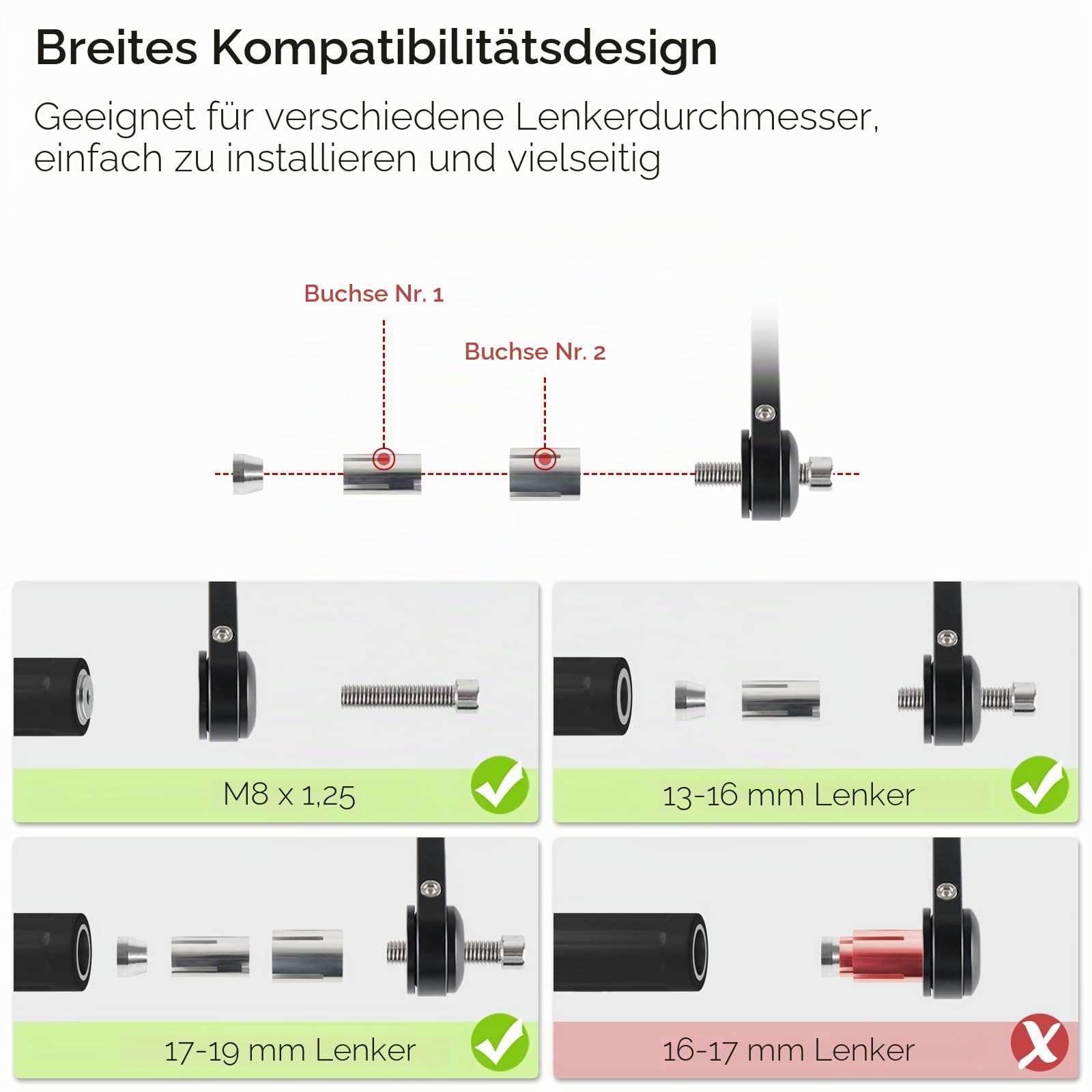 evermotor Lenkerendenspiegel E-geprüft, Motorrad Spiegel 22 mm Lenker | E9, CNC Aluminium, 360° verstellbar, 138 × 82 mm, 13–16 und 17–19 mm Universal, für Roller, ATV, Quad, 2 Stück