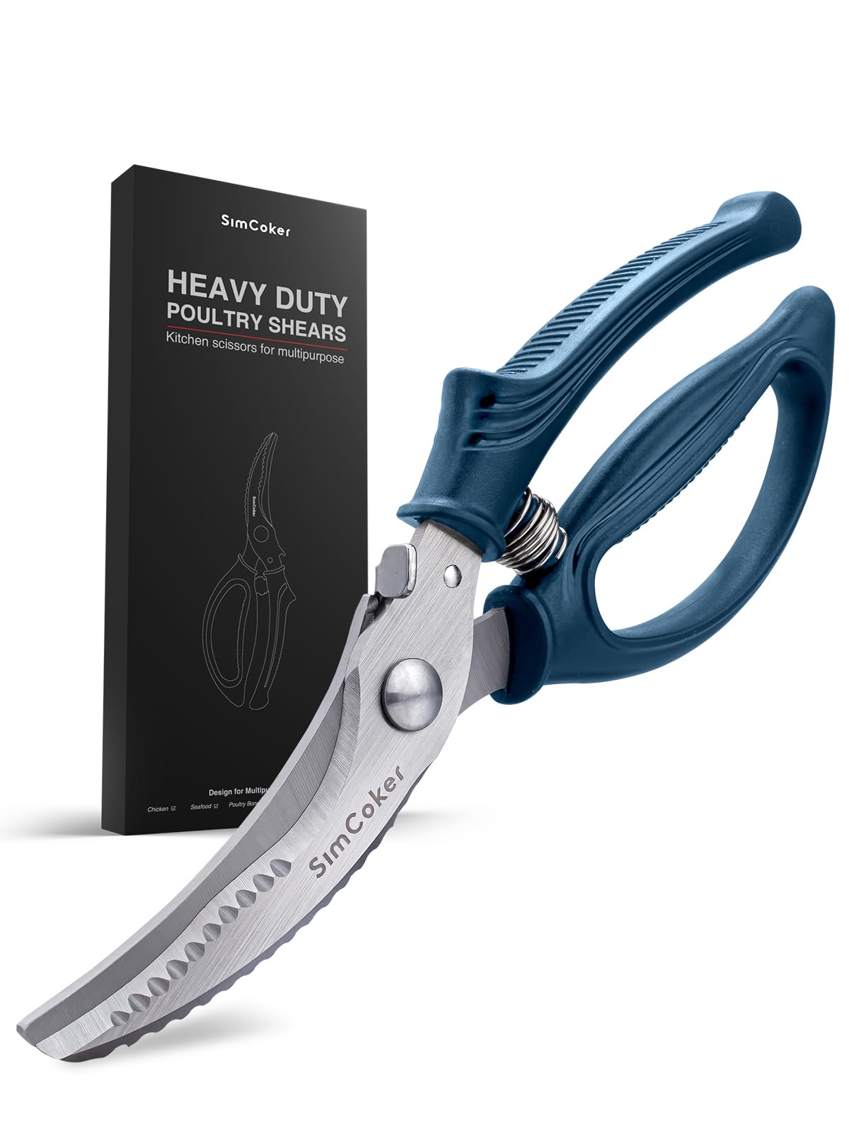 Poultry Shears, Navy Blue Kitchen Scissors Heavy Duty with Anti-Slip Handle, Safety Lock and Spring Loaded Design for Chicken, Meat and Bone — image 1
