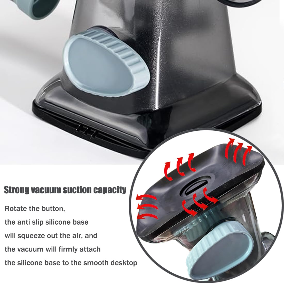 Rotary Cheese Grater Shredder with Handle Handheld Round Mandoline Vegetable Slicer Carrot Shredder Nut Grinder with 3 Replaceable Stainless Steel Drum Blades and Upgrade Strong Suction, Grey/Cyan