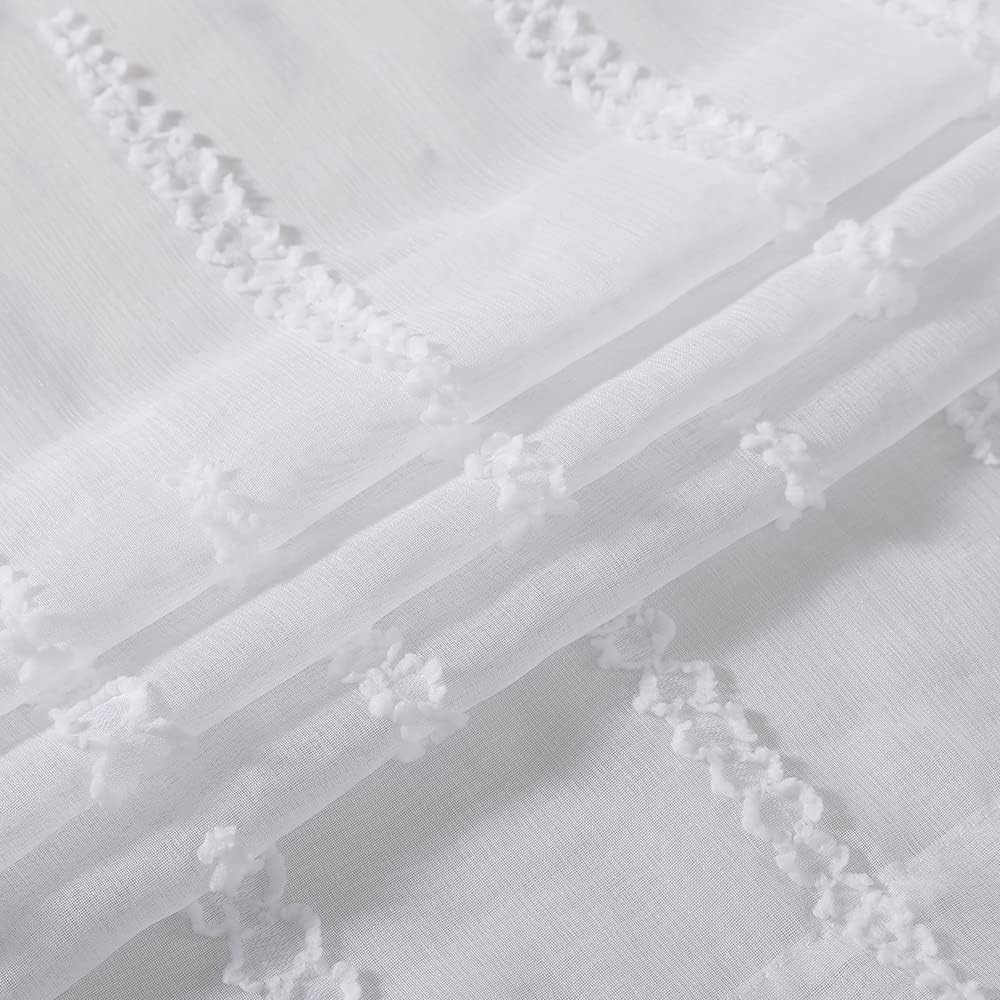 White Sheer Polyester Rod Pocket Window Curtain Panels, 84" Length