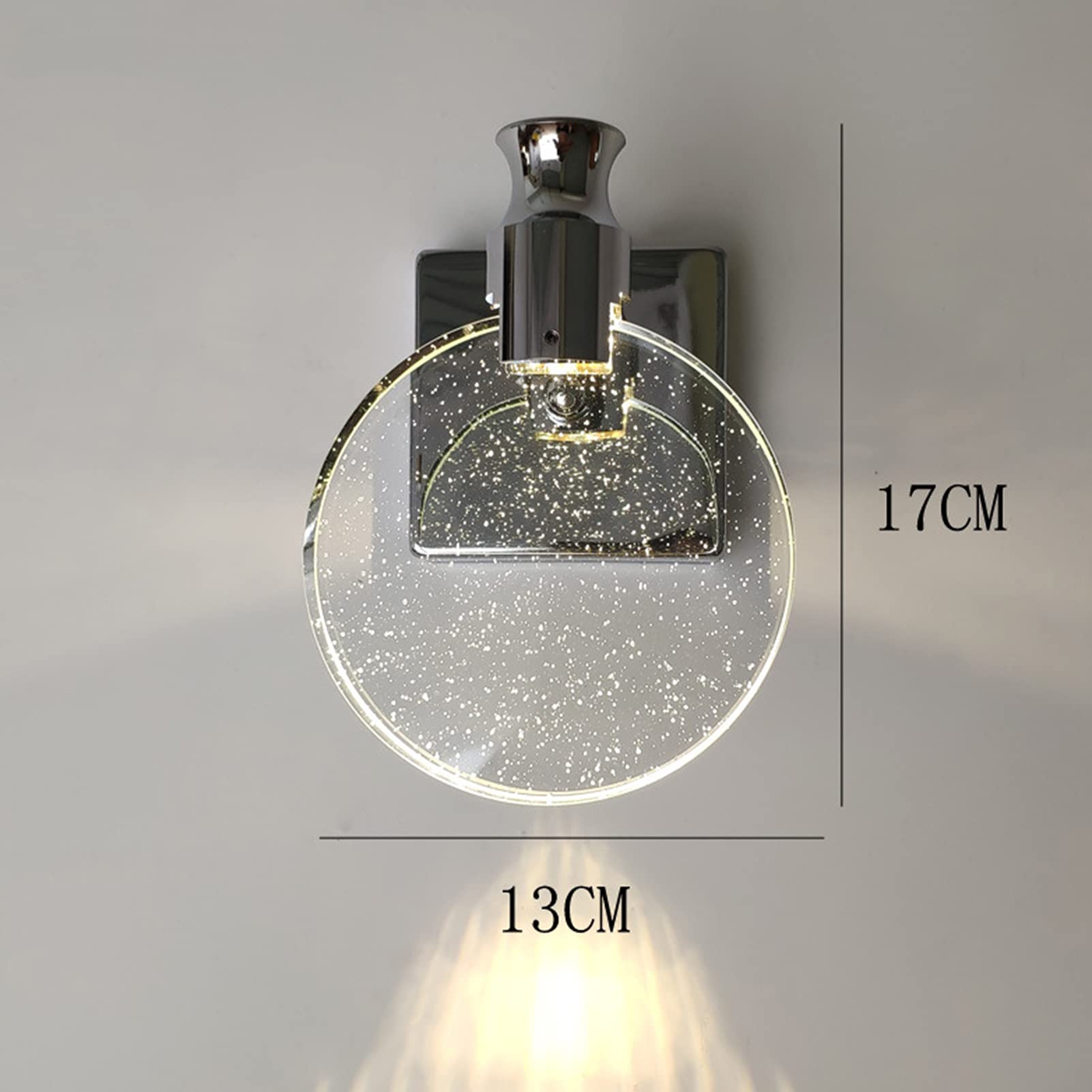 Rund LED Kristall Wandleuchte für Wohnzimmer Schlafzimmer Flur | Kristallblasen-Design, 3 Farbtemperaturen, Vintage Wandlampe Kristall für Nachttisch Badezimmerwaschtisch, Silber, Klein