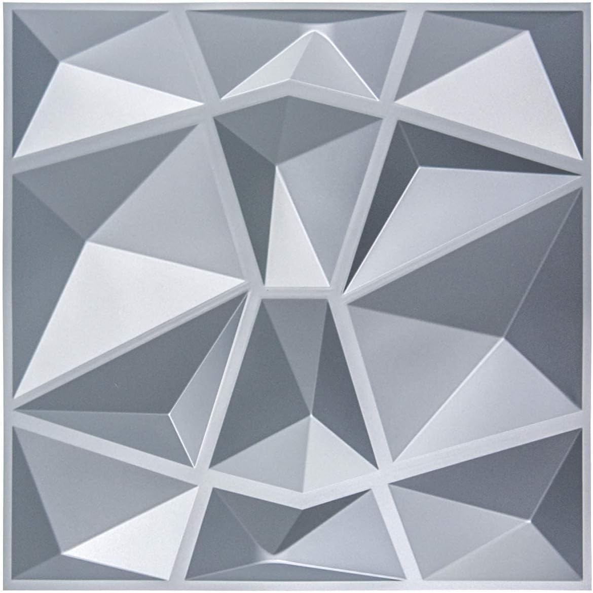 Kayra Decor 3D Wall Panel Matt Grey Diamond Design 19.7" x 19.7" Pack of 24 tiles, Covers 64.56 Sq Ft (PVC)