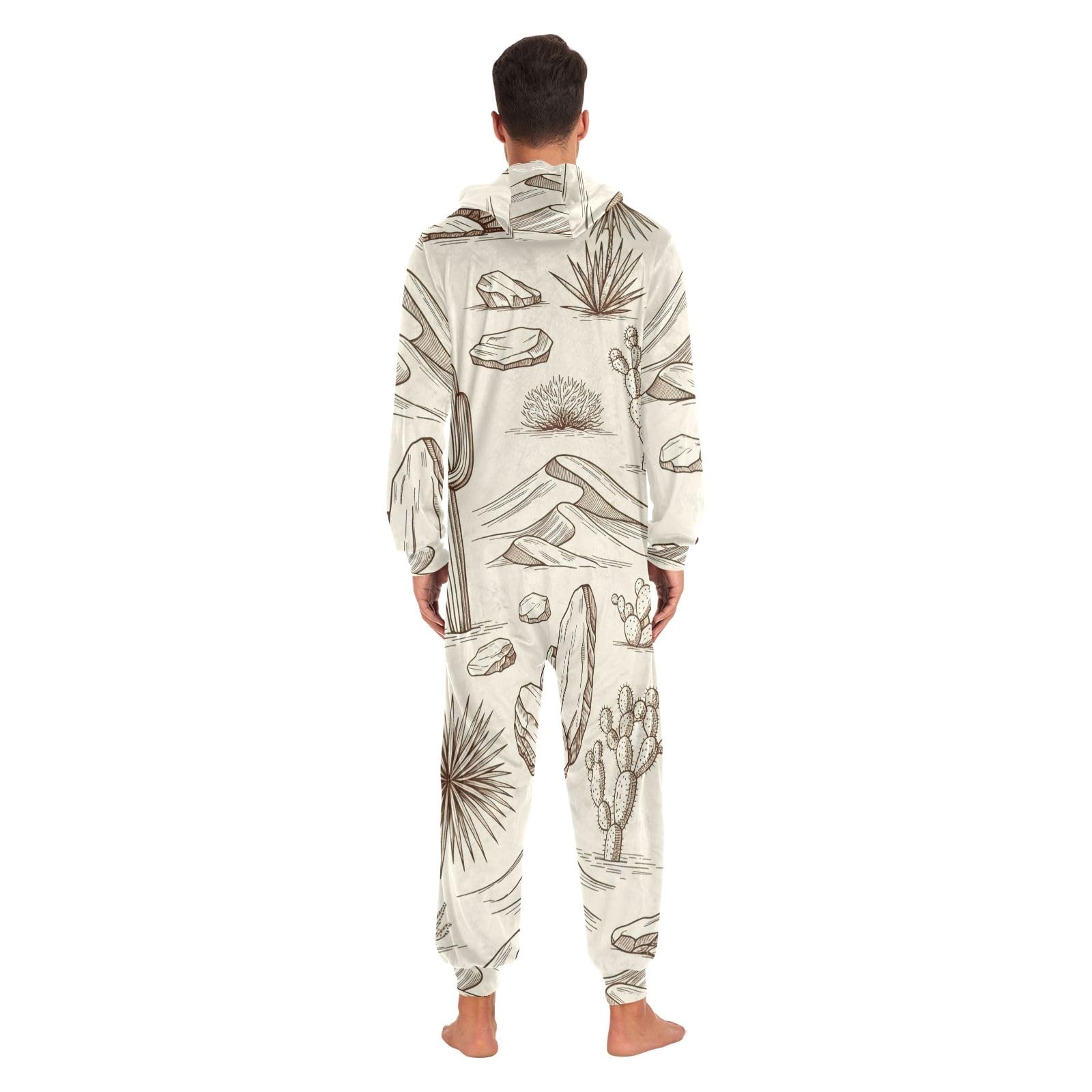 Pigiama intero vintage per adulti con piante di cactus, morbida tuta in peluche per uomo e donna, abbigliamento da casa per le vacanze di Natale