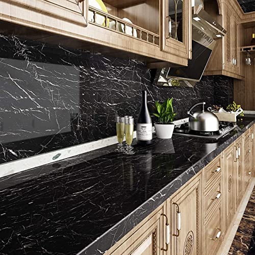 Image of 60CM X 200CM Kitchen Oil Proof Aluminium Foil Stickers, Self-Adhesive Wall Sticker Waterproof Anti-Mold and Heat Resistant, Kitchen Back Splash Wallpaper (Black)