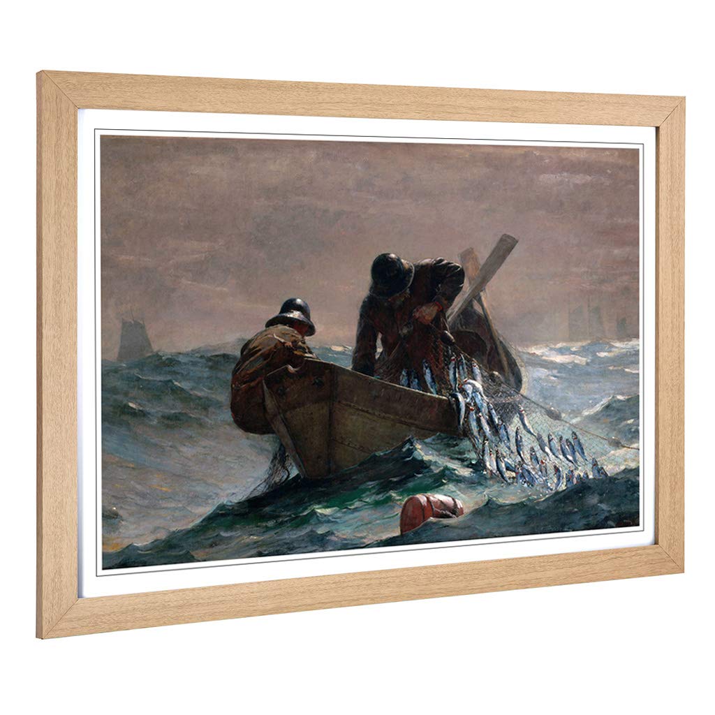 Big Box Art Framed Print of Winslow Homer Pulling in The Catch Design | Wall Art Picture | Home Decor for Kitchen, Living Room, Bedroom, Hallway, Oak, A2 / 24.5x18 Inch / 62x45cm